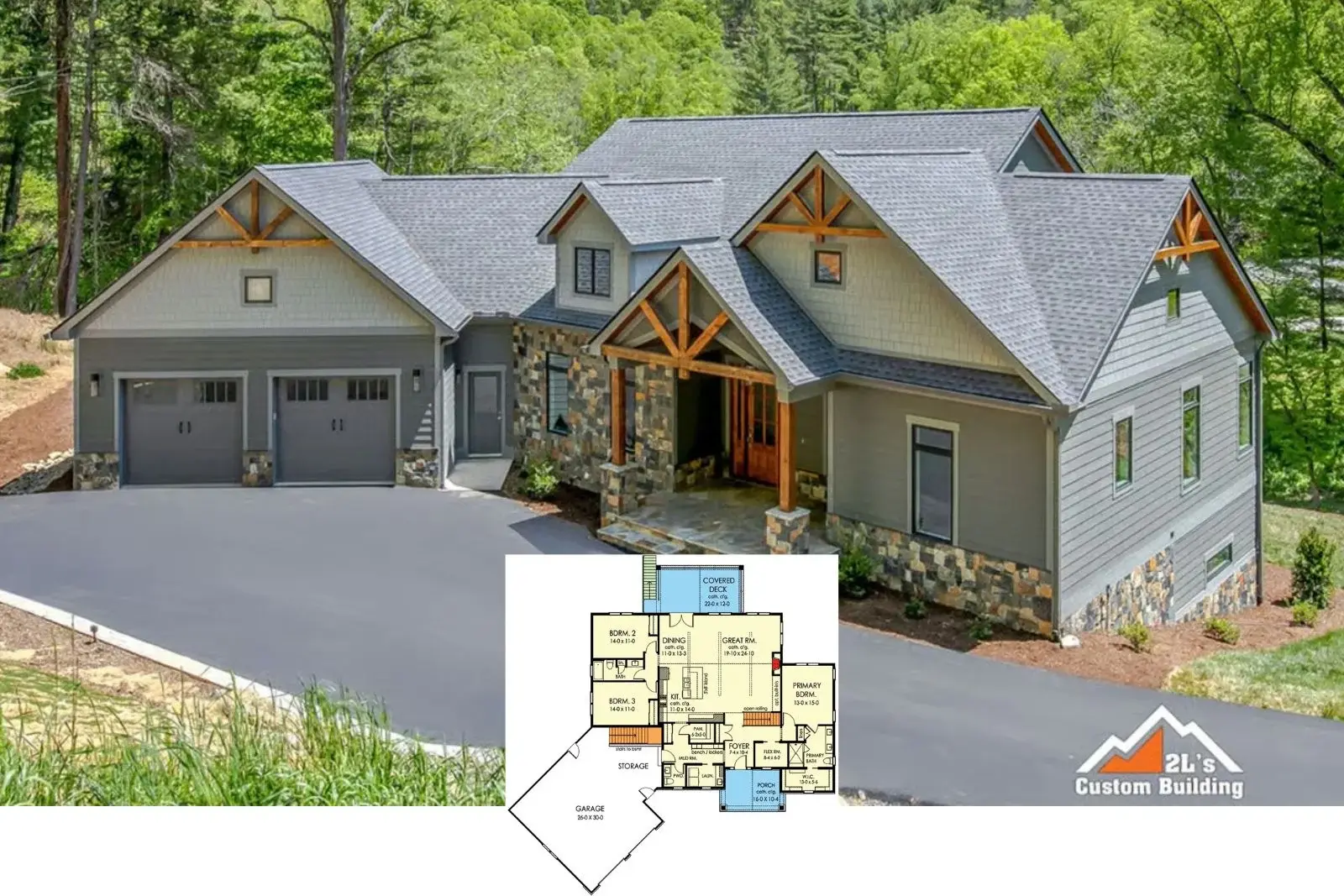 Plan de casă Craftsman cu 3 dormitoare și cameră mare în stil montan